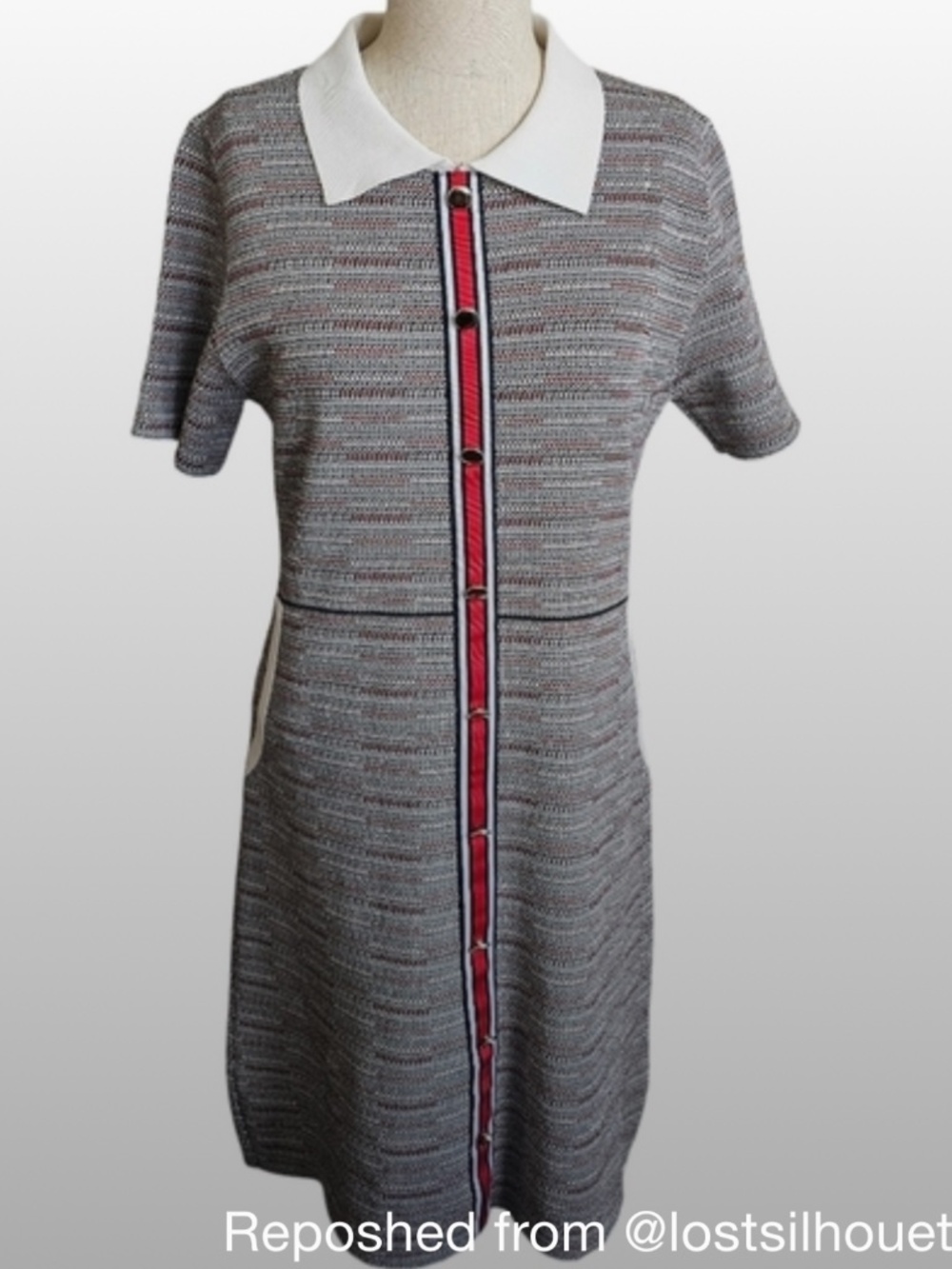 Tweed Knit Button Down Collared Shift Dress Size Medium